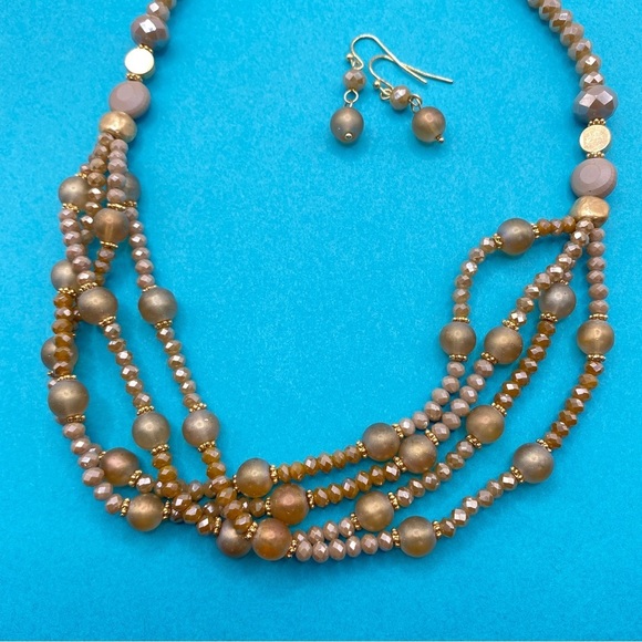 Champagne Glass Beads Necklace and Earrings Set - Picture 2 of 7